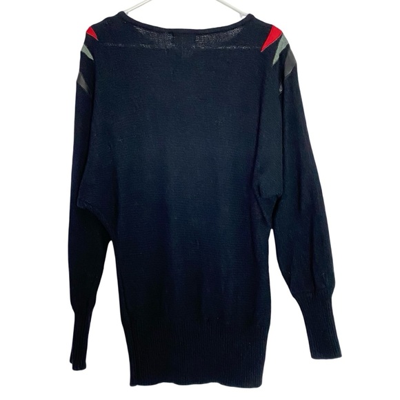 Vintage 90s Sweater Womens Size Small Dolman Beaded Leather Tunic Black Red - Picture 2 of 8